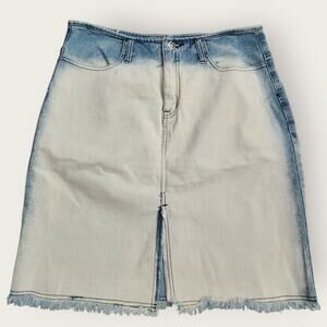 Younique Jean Skirt Juniors Sz 11 Bleached, Straight, Slit, Midi, Frayed Hem Y2K